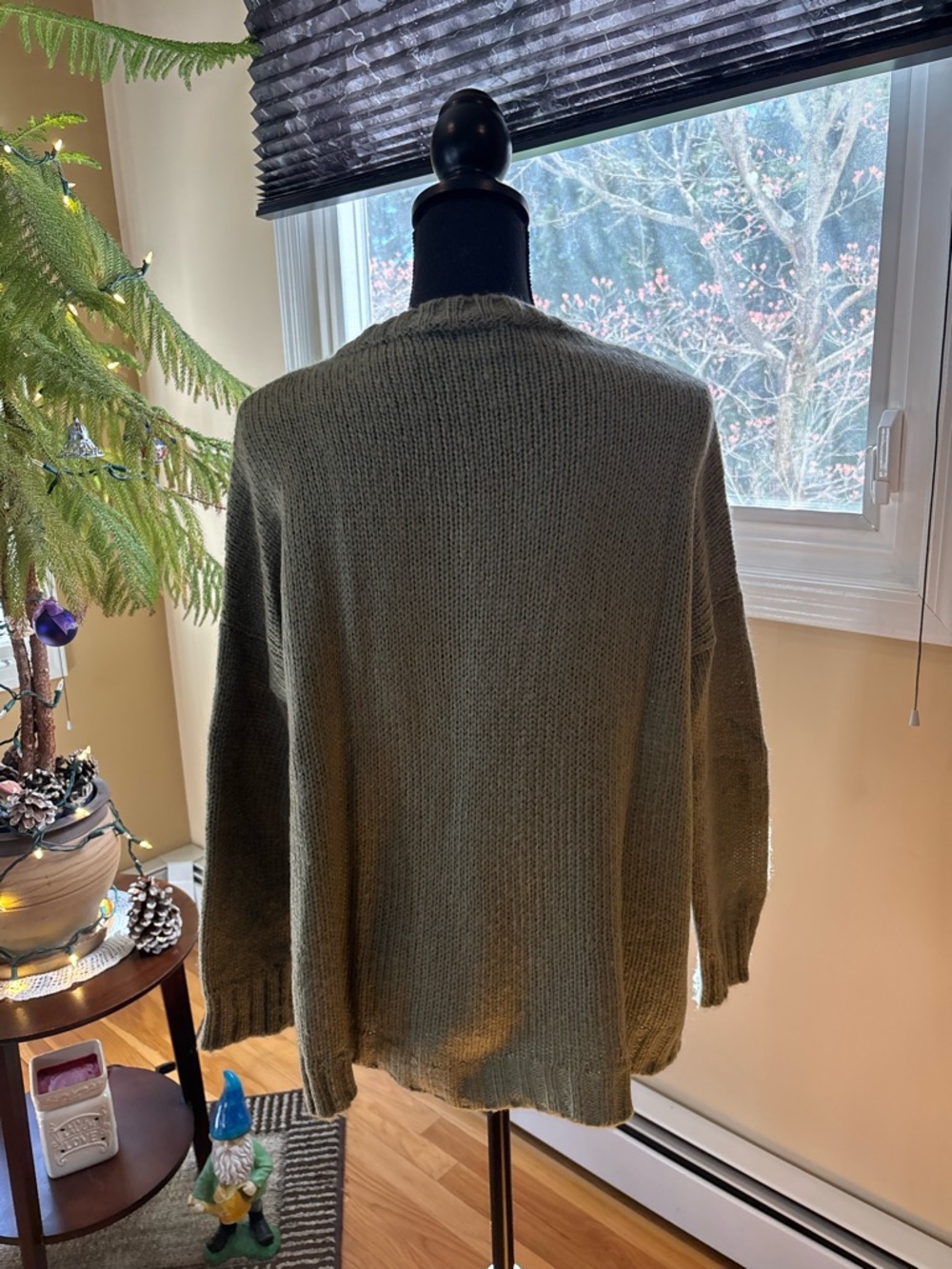 Wooden Ships Olive Green Crewneck Sweater with White "PEACE LOVE" - Picture 2 of 3